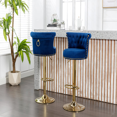 Velvet 360 ° Rotating Bar Chair, Handmade Backrest with One Click Adjustable Height Bar Chair, Very Soft Pillow Kitchen Dining Chair, Modern Bar Chair on Kitchen Island, Cafe 2PC/SET