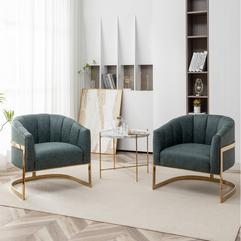 Romy 30" W Tufted Upholstered Barrel Chair, Blue Polyester