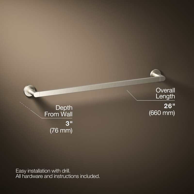 18" Wall Mounted Towel Bar, Vibrant Brushed Nickel, 24"W