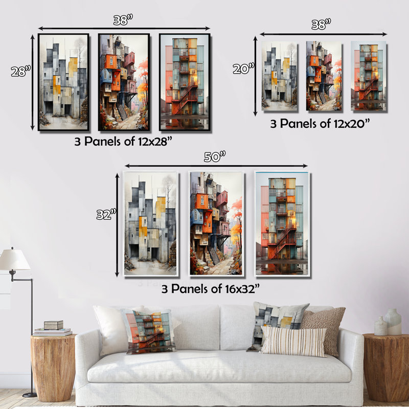 «Winter Warehouse Palette», 3 pièces sur toile, Cadre noir, H 32 po x l 48 po