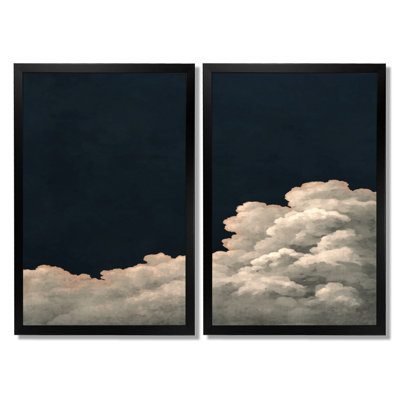 «Elysa - Clouds Wall Art Decor», impression sur toile minimaliste blanche 2 pièces