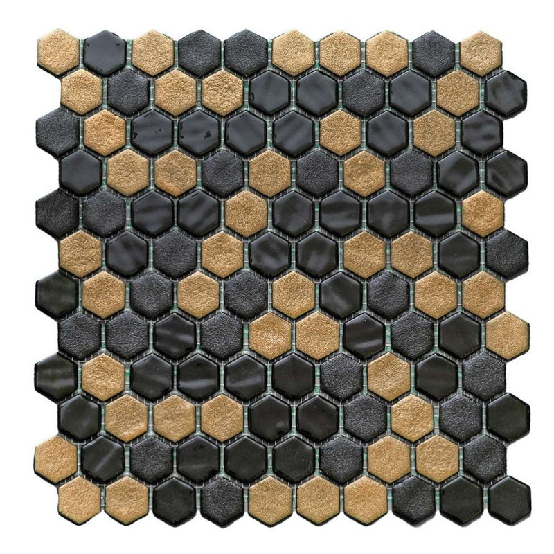 Eterna 1" x 1" Straight Edge Glass Mosaic Wall And Floor Tile, Black/Gold