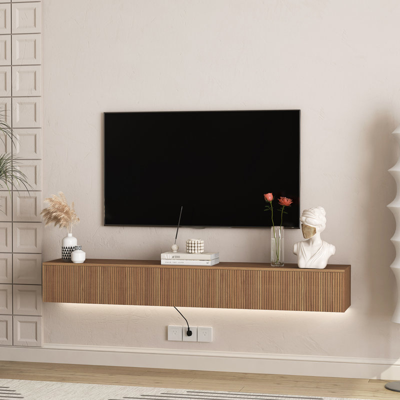 Meuble télé flottant fixé au mur avec 16 DEL de couleur, meuble télé moderne de 69 po, meuble télé flottant pour téléviseur 55 60 65 po