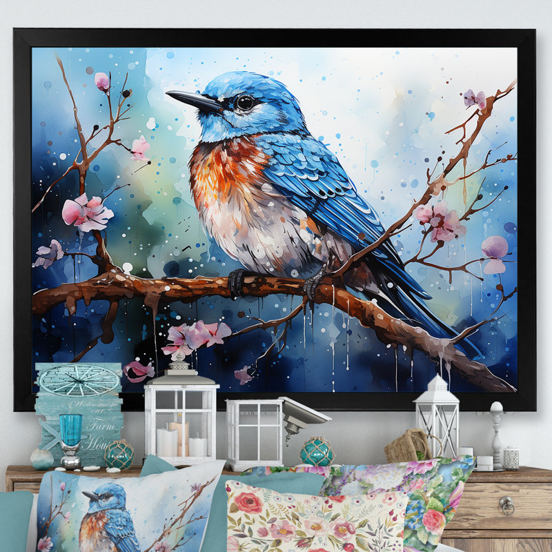 Oiseau aquarelle auras sur toile, Cadre simple noir, H 12 po x l 20 po x P 1 po