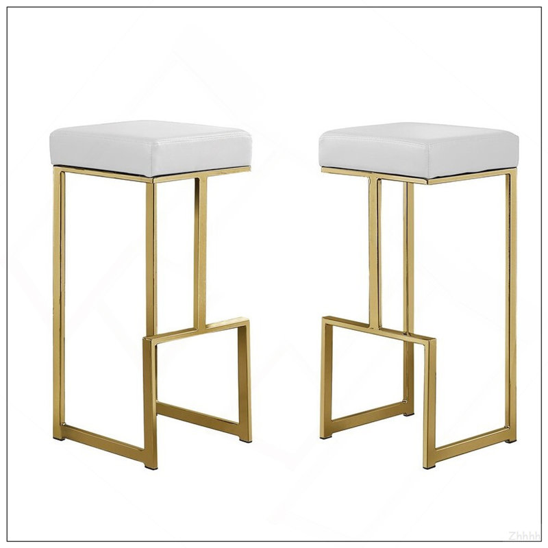 Ensemble de 2 tabourets de bar 31 po en simili cuir avec structure en métal plaqué or, tabouret de comptoir sans dossier pour la salle à manger de cuisine, blanc