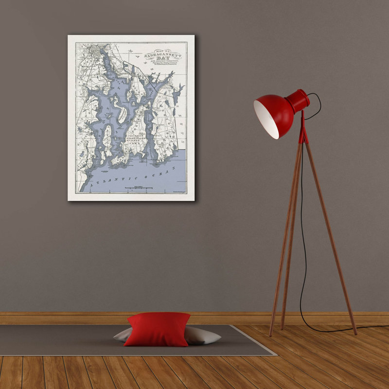  «Narragansett Bay Map 2» par Wild Apple Portfolio, art mural sur toile, 26 po x 34 po, H 34 po x l 26 po