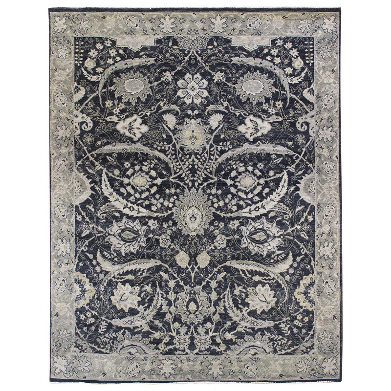 Wool Oriental Area Rug in Gray, Rectangle 7'10" x 9'11"