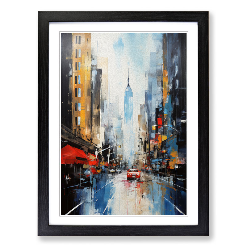 New York Abstract - Single Picture Frame Print on Wood, 46cm H x 34cm W x 2cm D, Black 