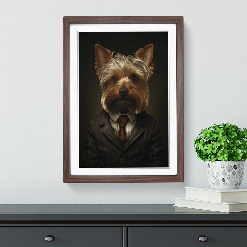 XYZ-FRM-V1223-1718 Yorkshire Terrier Dadaism - Single Picture Frame Print on Wood, 34cm H x 25cm W x 2cm D, Walnut