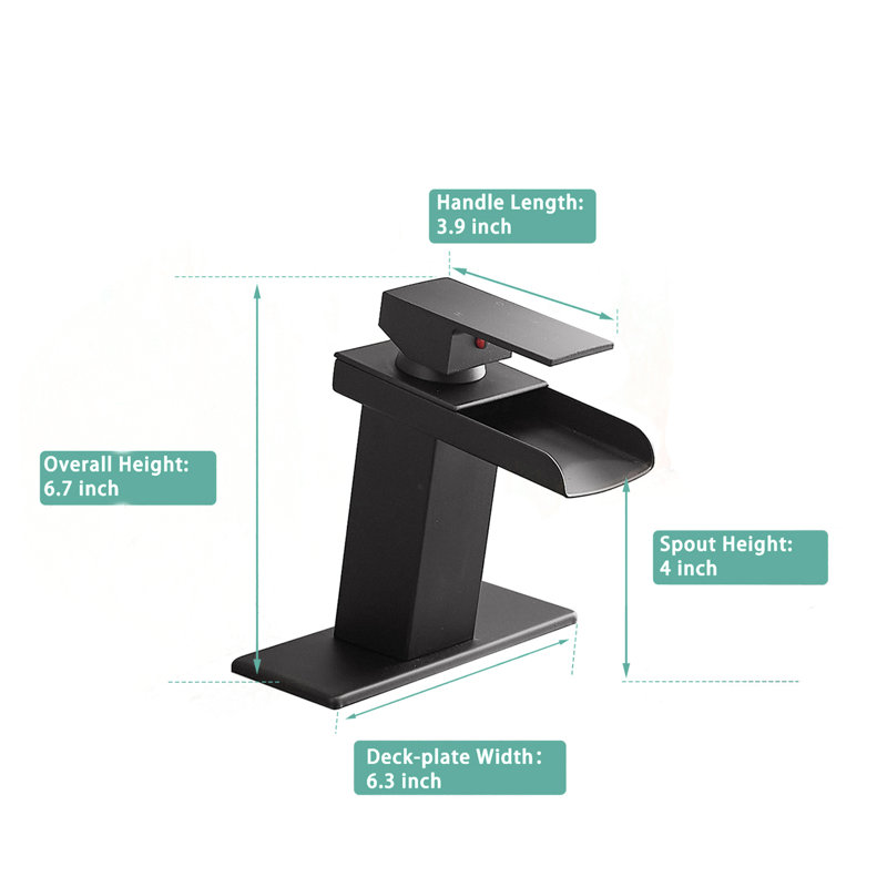 Robinet de salle de bain en acier inoxydable à poignée simple avec cascade Waterfall, Noir mat