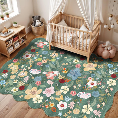 Tapis de salon lavable: grand tapis de chambre à coucher à motif floral antidérapant antidérapant pour la cuisine de la salle à manger