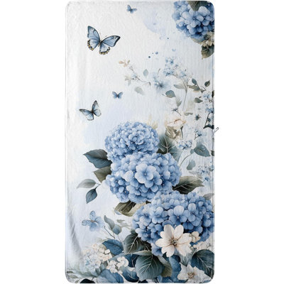 Serviettes de bain bleues Hydrangea Feuille de botanique grande serviette de douche à motif floral en microfibre absorbante douce 60 * 80 pouces Plus, vous recevrez un sac fourre-tout en toile de style plage