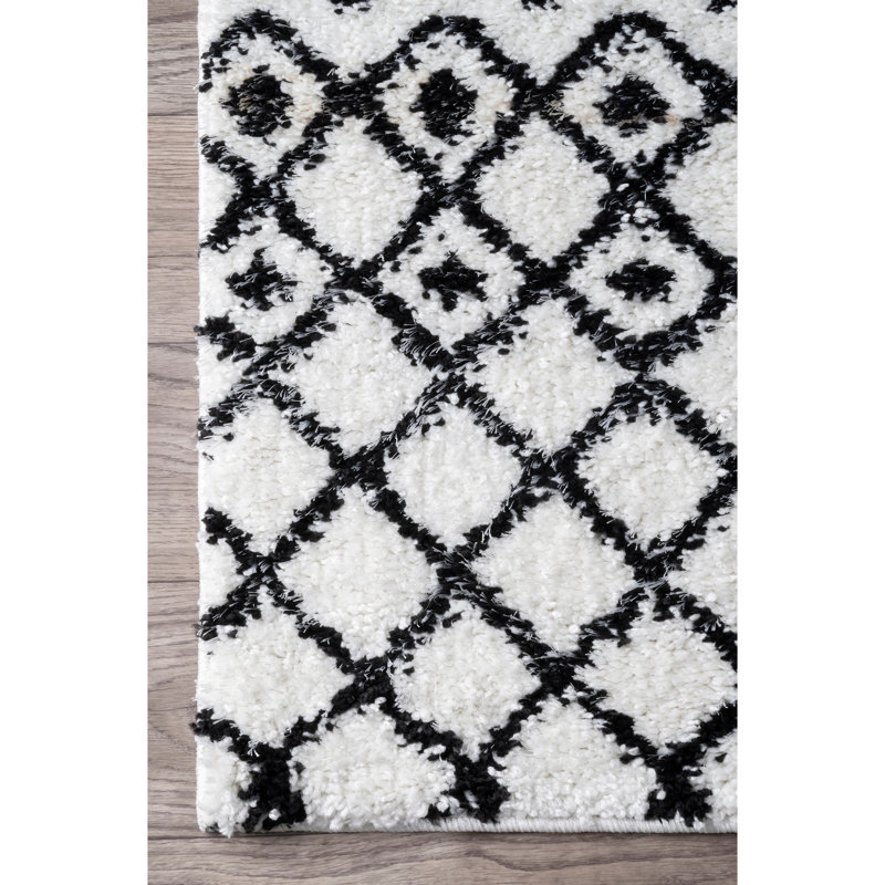 Tapis à poil long noir à motif géométrique Mission, Rectangle 6 pi 7 po x 9 pi