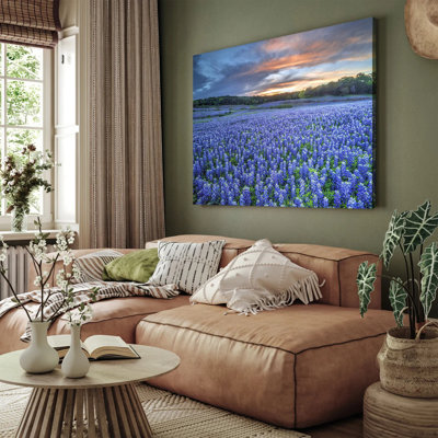 «Texas Bluebonnet Field Sunset», impression sur toile, paysage de campagne du Texas Hill