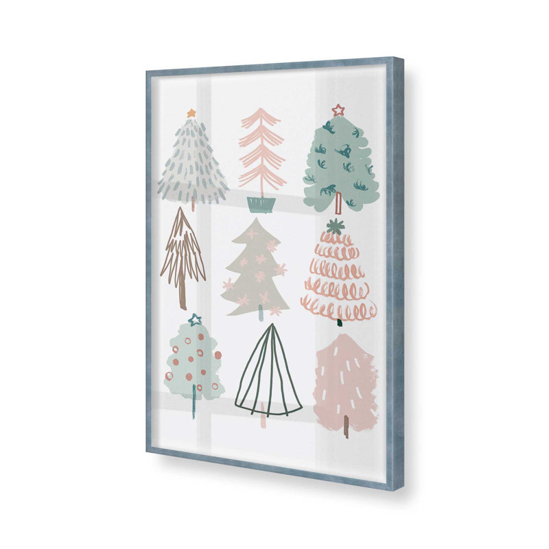 Playful Christmas Trees I Print in a Frame, Electric Sky Framed, 21" H x 17" W