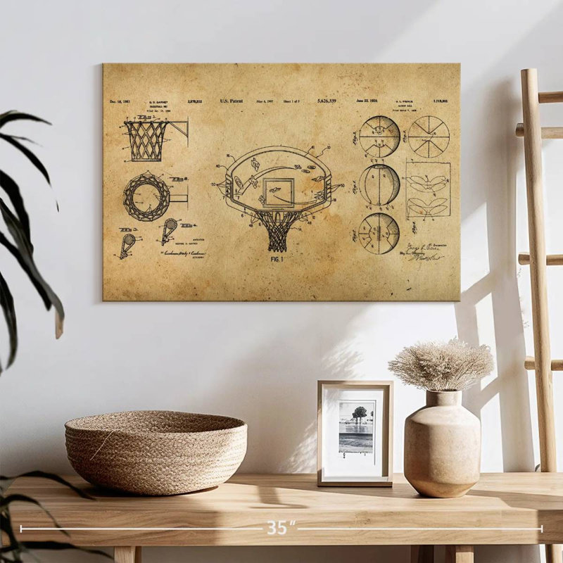 Basketball Brevet Compilation sur toile, H 16 po x l 24 po x P 1,25 po