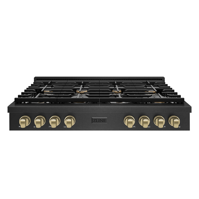 ZLINE Designer 48 in. Paramount Gas Rangetop in Black Satin Steel with Black and Bronze Accents, Champagne Bronze