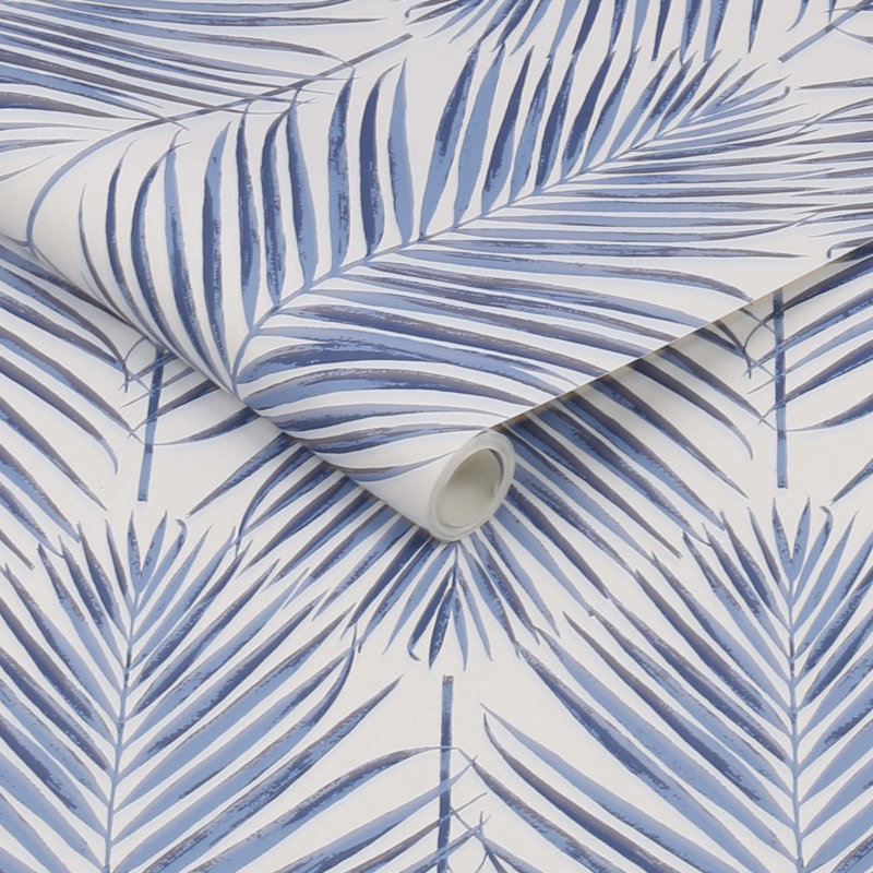 Ahana Black Palm Leaves Peel And Stick Wallpaper, bleu