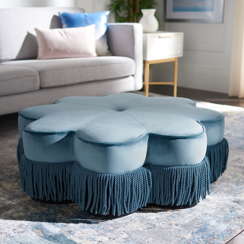 Khan Upholstered Ottoman, Dusty Blue
