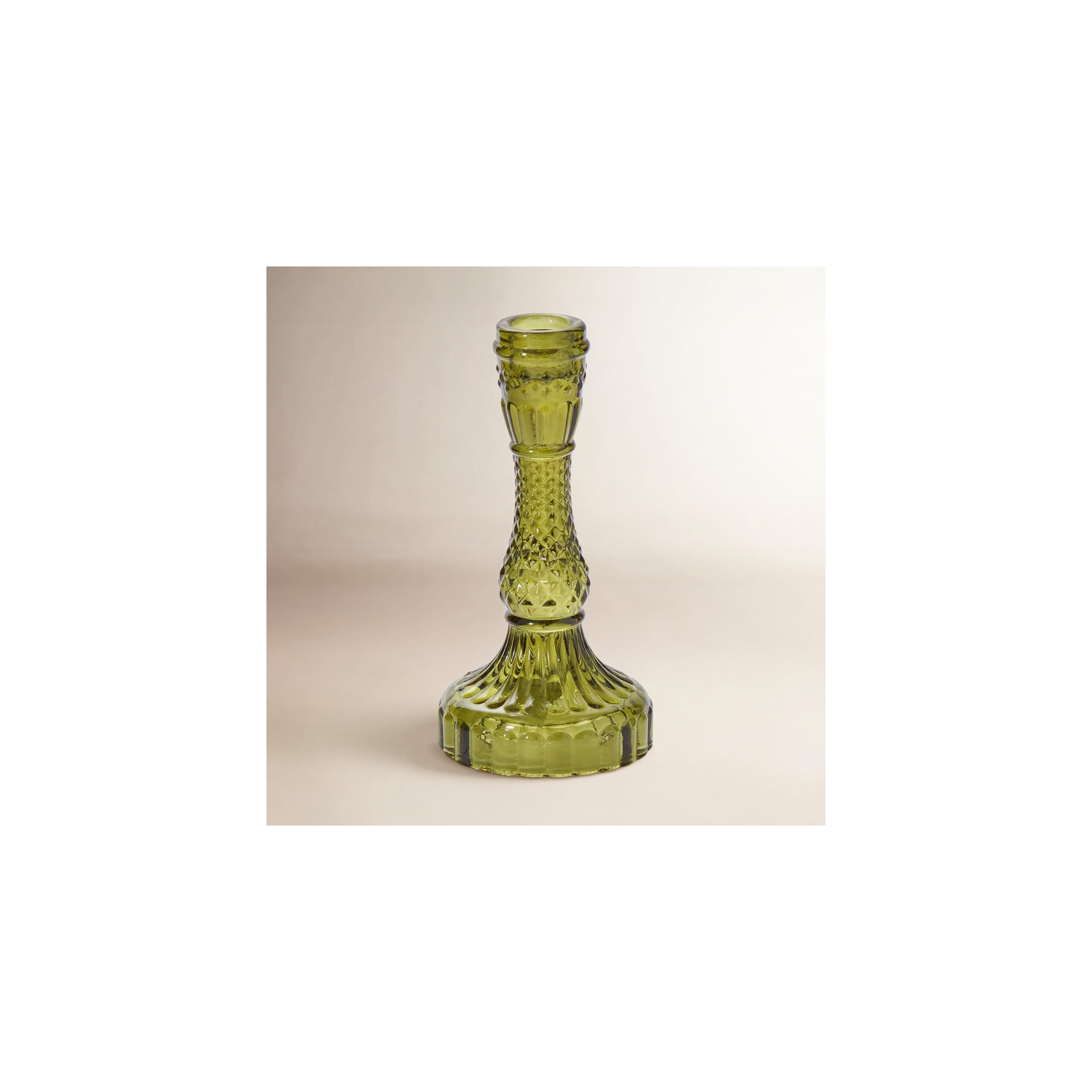 Samira Glass Tabletop Candlestick, Green