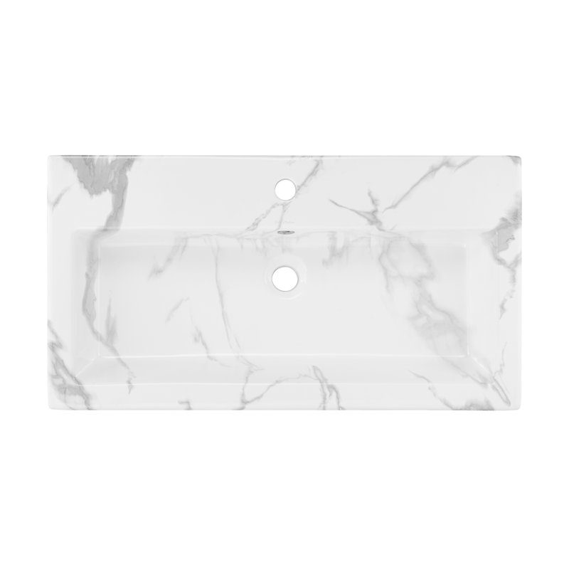 Lavabo mural large Swiss Madison Voltaire, Marbre blanc