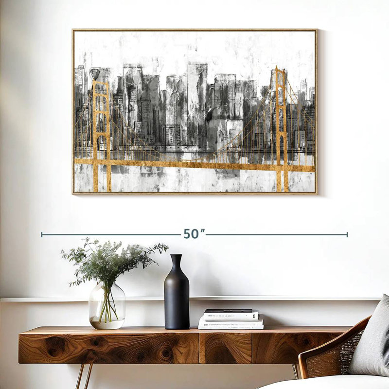 Golden Bridge Panorama, Cadre flottant en bois naturel, 40 po x 27 po
