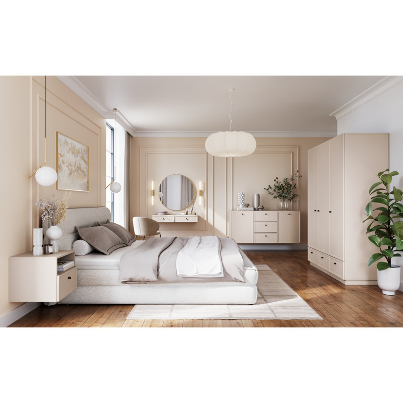 Bagga 45cm W Manufactured Wood Bedside Table, Cream/Beige/Black