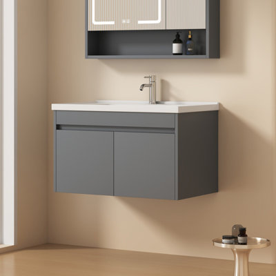 32 Inch Bathroom Vanity with Sink Combo, Wall Mounted Small Bathroom Vanity with Soft-Close Door Modern Floating Cabinet, Pop-up Drain, P-Trap Included, (No Faucet)