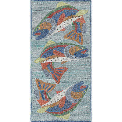 Gallatin Trout Hand-Tufted Recycled Polyester Aqua Indoor/Outdoor Accent Rug