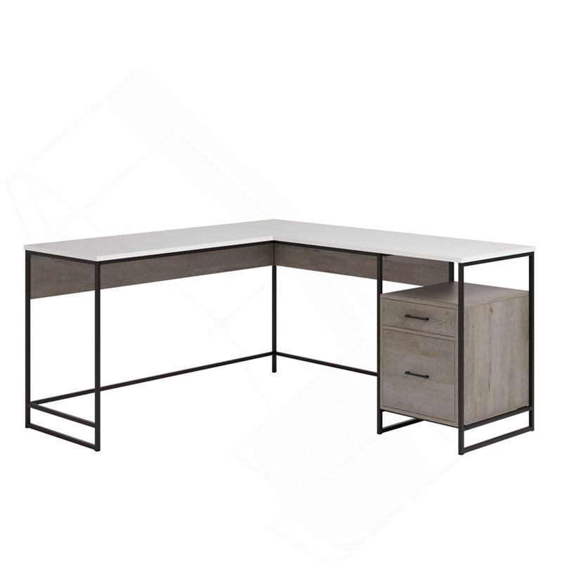 Bureau en L au design minimaliste, 29.53" H x 59.69" W x 57.09" D, White/Black