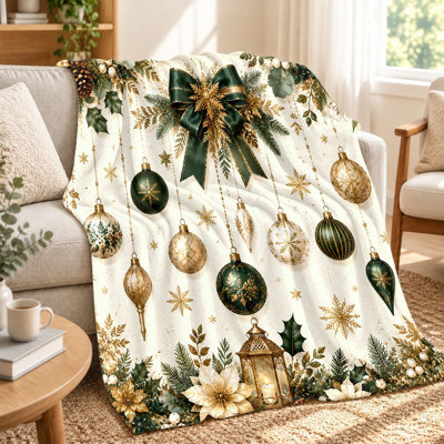 1Pcs Festive Christmas Ornaments Pattern Throw Blanket, Artistic Design, Warm & Cozy for Living Room, Sofa, Couch, Bedroom, Travel, Camping, Office, Home Decor Gift