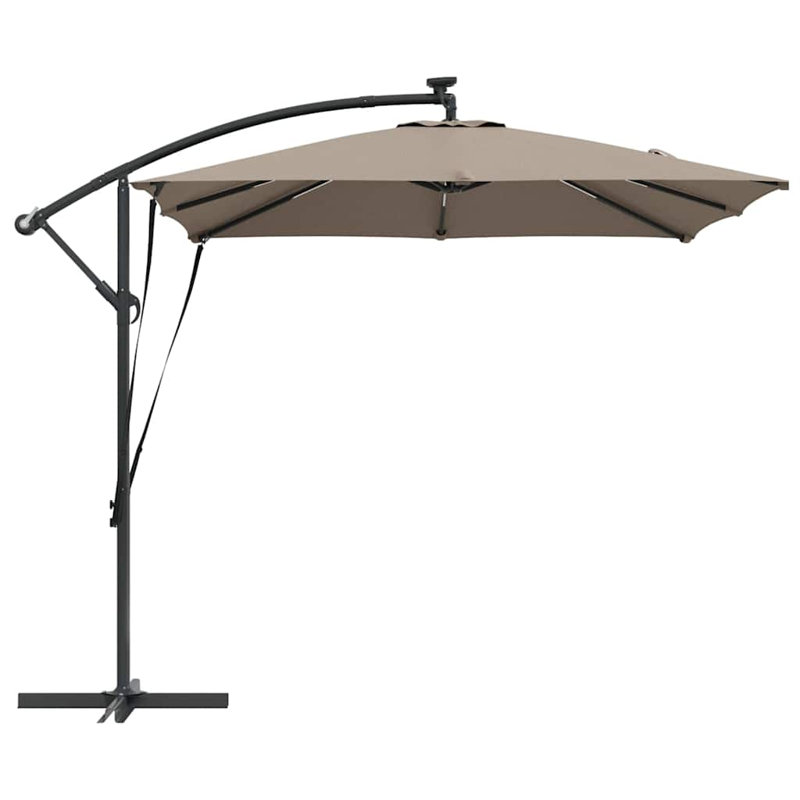 Umbrella with LED Strip Lights Polyester and Aluminium Outdoor Parasol, Taupe, 250cm H x 249cm W x 249cm D