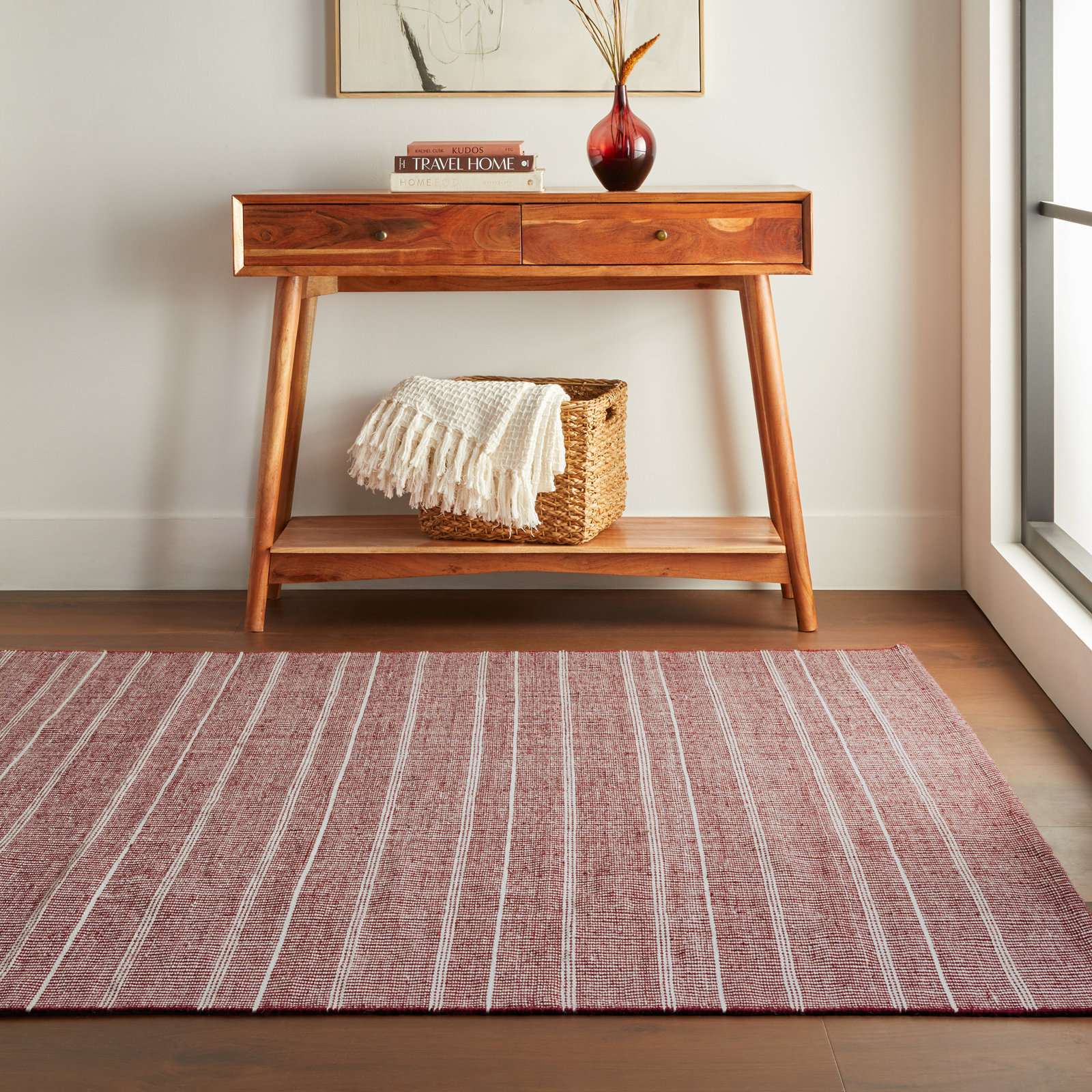 Handwoven Striped Indoor Outdoor Rug, Red, Rectangle 7'6" x 9'6"