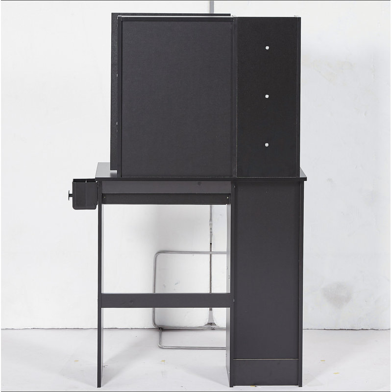 29.2" Small Size Left Drawer Desktop Vanity Table + Cushioned Stool, 2 AC+2 USB Power Station, Hair Dryer Bracket, Extra Large Touch Control Sliding LED Mirror, Tri-Color Switching, Brightness Adjust