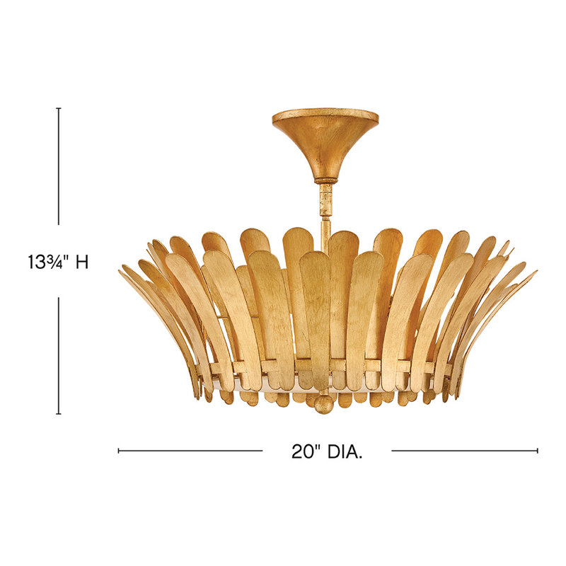 Reina 3 - Light Semi Flush Mount, Distressed Brass