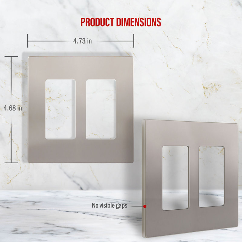 Enerlites Screwless Decorator/GFCI 2 Gang Wall Plate - Nickel, Nickel