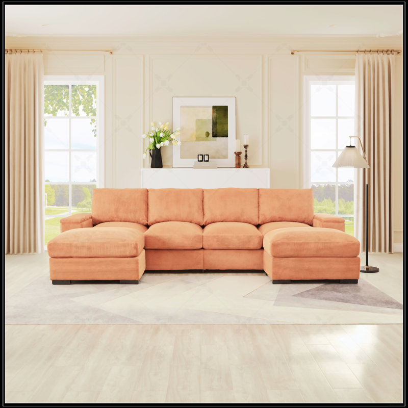 Canapé modulaire à assise profonde avec repose-pieds, revêtement en velours côtelé pour plus de confort et de polyvalence dans les espaces de vie