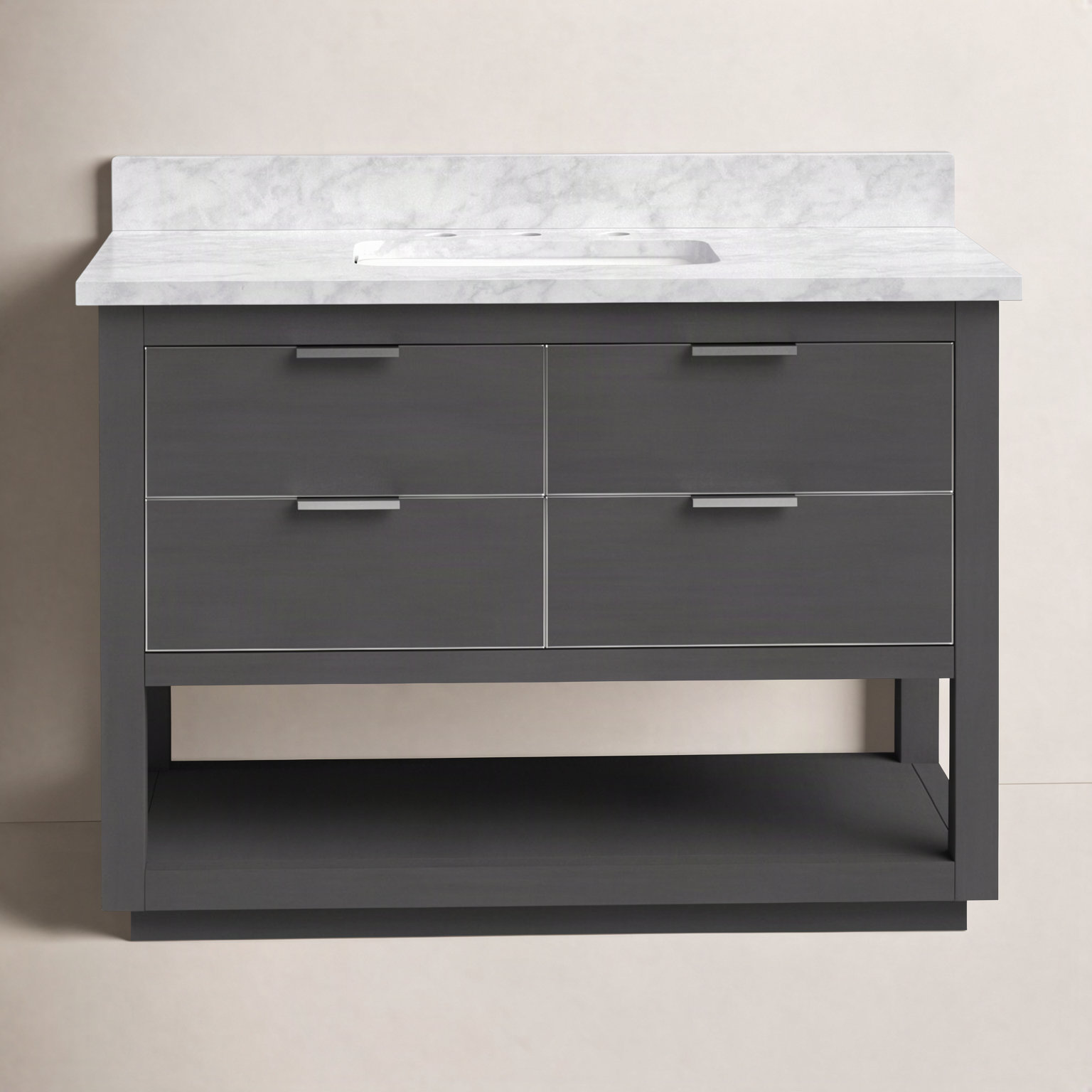 Allie Single Bathroom Vanity, Twilight Gray, 42"W, Carrara White Marble/Silver