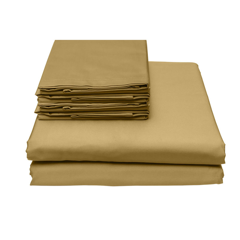 Luxury Deep Pockets Silky Satin Feel Sheet Set, King Sheet Set with 2 Pillowcases, Gold