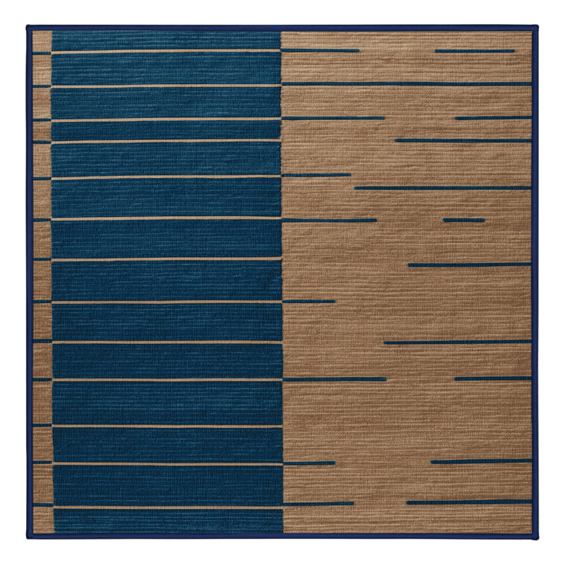 Machine Washable Horizontal Stripes Blue Area Rug, Square 4'