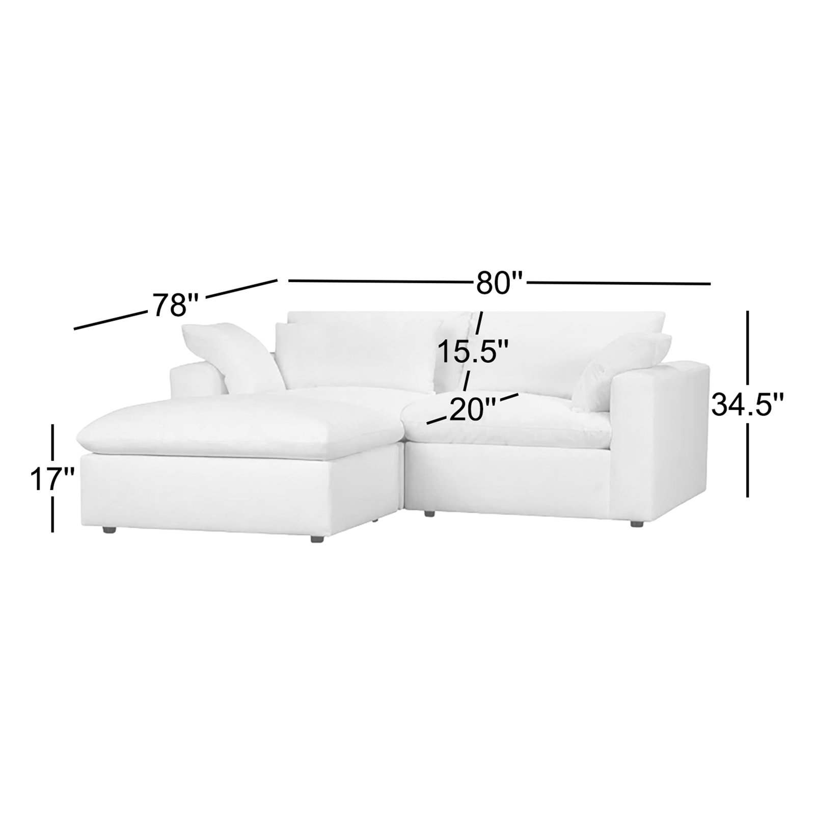 Remy Reversible Sectional, Classic Bleach White Twill