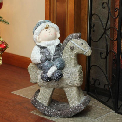 18" Boy on Rocking Horse Christmas Tabletop Figure