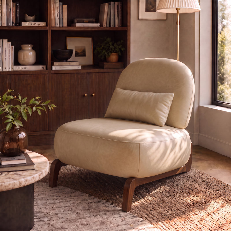 Chaise d'appoint moderne sans accoudoirs avec coussin, Similicuir crème
