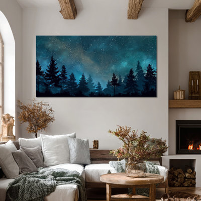  Art mural sur toile Nature Wonder - nuit étoilée, décoration murale pour le salon, décoration murale abstrait montagne, reproduction de cadre de qualité galerie pin, 12 po x 24 po