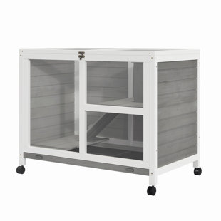 Indoor Rabbit Hutch with Wheels, Desk and Side Table Sized, Wood Rabbit Cage for Easy Mobility and Space Efficiency