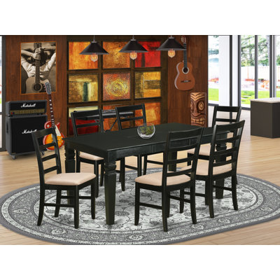 7 Piece Dining Room Table Set Consist of a Rectangle Wooden Table with Butterfly Leaf and 6 Linen Fabric Kitchen Dining Chairs, Black