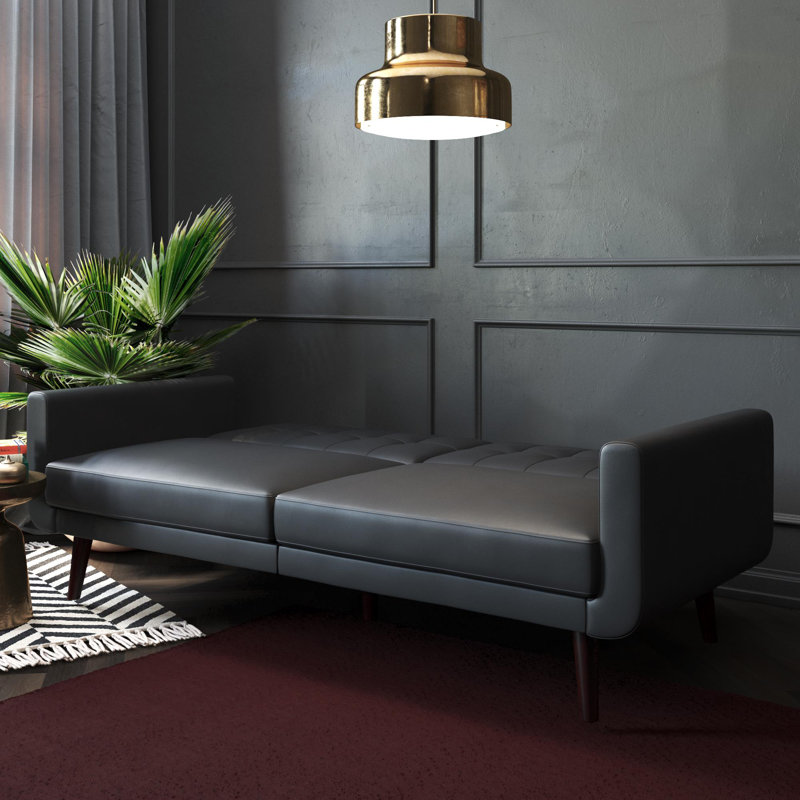 Canapé / futon convertible en simili cuir 78,5 po Gaige, Similicuir noir