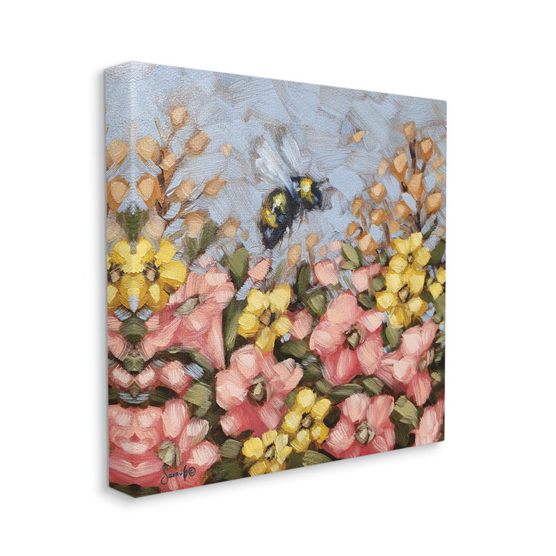 Bumblebee Summer Garden Meadow par N / A - peinture sur toile tendue, H 36 po x l 36 po x P 1,5 po
