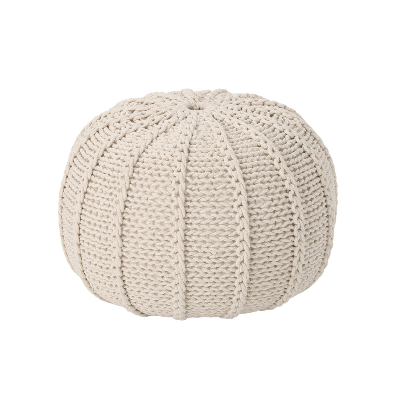 Modern Cotton Round Pouf, Beige