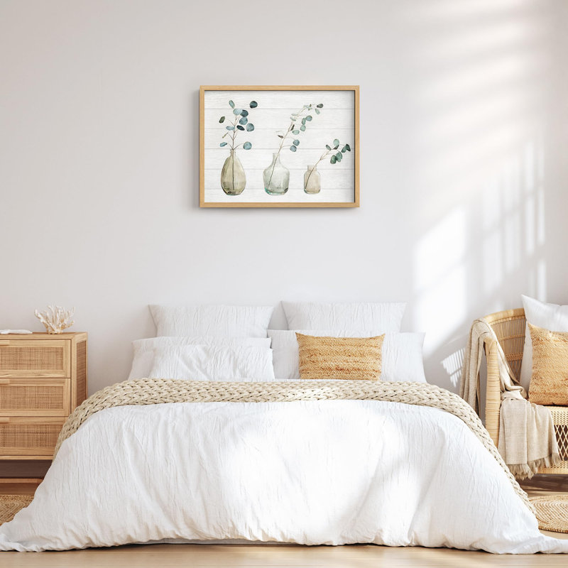 Plantes vertes inclinées dans des vases, Illustration moderne botanique, petit décor, œuvre d'art moderne, Naturel